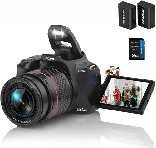 Cámara digital 4K para fotografía y video, cámara de zoom óptico 12X con pantalla abatible, pantalla táctil WiFi de 64 MP con flash, tarjeta de 64