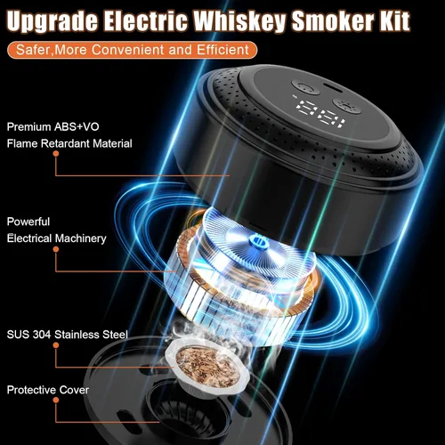 Miniatura 3 de Kit de ahumador eléctrico para whisky, kit de ahumador recargable para cócteles con 6 astillas de madera, encendedor incorporado, no necesita