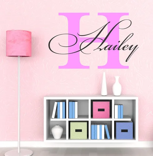 Miniatura 8 de Calcomanía de pared con nombre y inicial para niñas, decoración de pared, personalizada, decoración, guardería, dormitorio, además de calcomanía