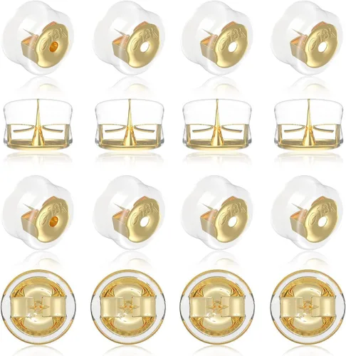 Aretes seguros de oro de 18 quilates para tachuelas, silicona de plata 925, hipoalergénicas, suaves y transparentes, cierres de goma para aretes con