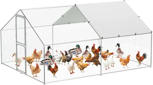 Miniatura 10 de Gallinero de metal grande para cubierta de techo impermeable y anti-UV, jaula para exteriores, gallinero para patio, granja, 9.8 x 19.7 x 6.6 pies