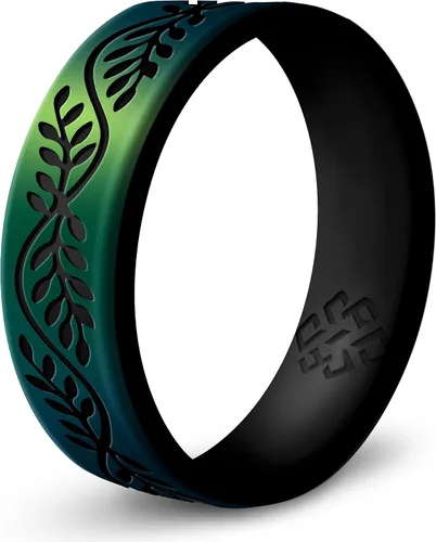 Miniatura 17 de Anillo de silicona Knot Theory en Filigrana, Floral, Corazones o Laurel - Banda de boda de silicona grabada de doble capa, para actividades