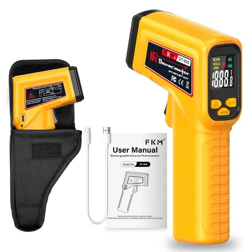 Miniatura 12 de FKM, pistola con termómetro láser, infrarroja, sin contacto, pistola de temperatura, -58 °F ~ 986 °F (-50 °C ~ 530 °C), emissividad ajustable