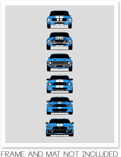 Miniatura 2 de Custom Car Posters Handmade Poster compatible with Shelby Mustang GT500 and Print of Ford Shelby GT500 - Grabber Blue with White Stripes, 11x14 7.