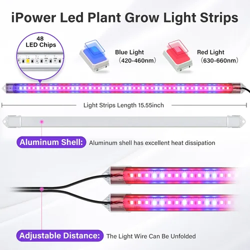 Miniatura 2 de iPower - Lámpara LED de crecimiento con espectro completo para plantas de interior, cuello de cisne ajustable, 2/3 modos de luz y 5/10 niveles