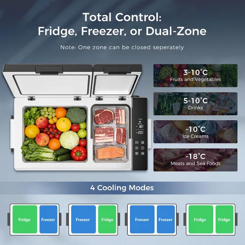 Miniatura 4 de Feelfunn Refrigerador de 12 voltios de 45 cuartos (42 L), refrigerador de coche de doble zona con ruedas, enfriador eléctrico de -4 °F a 68 °F