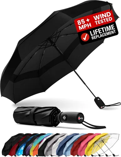 REPEL Windproof Travel Umbrella - Compact & Withstands Winds up to 85MPH , Strongest Premium Auto Folding Umbrella for Rain and Sun - Durable, Light