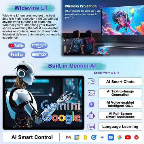 Miniatura 4 de Tableta 2025 con Android 15 de 10 pulgadas con teclado de 30 GB de RAM 64 GB ROM, tableta 2 en 1 Octa-Core con Gemini AI, WiFi 5G, 6000 mAh, Verde