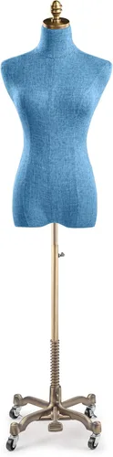 Miniatura 9 de TSC - Maniquí de forma de vestido de exhibición femenina en lienzo natural sobre base metálica con ruedas (bronce, grande)