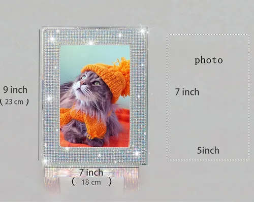 Miniatura 8 de Marco de fotos brillante para mujer, accesorios de escritorio para oficina, marco de fotos con diamantes de imitación plateados, marco de fotos de 5