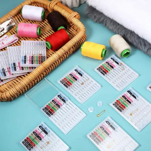 Miniatura 5 de MTLEE 14 cajas, 140 piezas Mini kit de costura de arreglo rápido fácil aguja pre-enhebrada kit personal básico soporte de aguja enhebrada