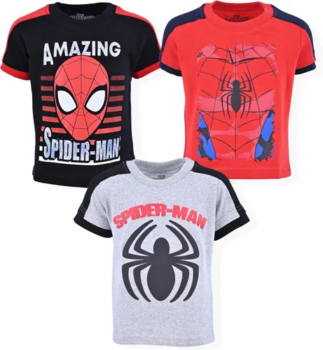 Marvel Spider-Man - Paquete de 3 camisetas de manga corta para niños pequeños y grandes