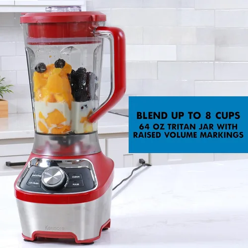 Miniatura 5 de Kenmore - Batidora eléctrica para batidos, trituradora de hielo y función de pulso, jarra de plástico Tritan resistente con 6 velocidades, Rojo