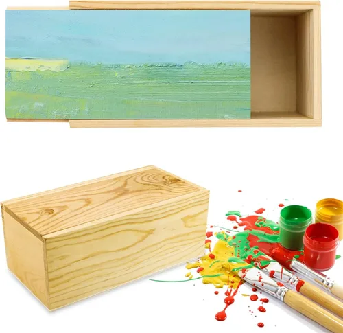 Miniatura 2 de Paquete de 2 cajas de almacenamiento de madera sin terminar con tapa deslizante, contenedor de madera natural en blanco para Navidad, boda, fiesta