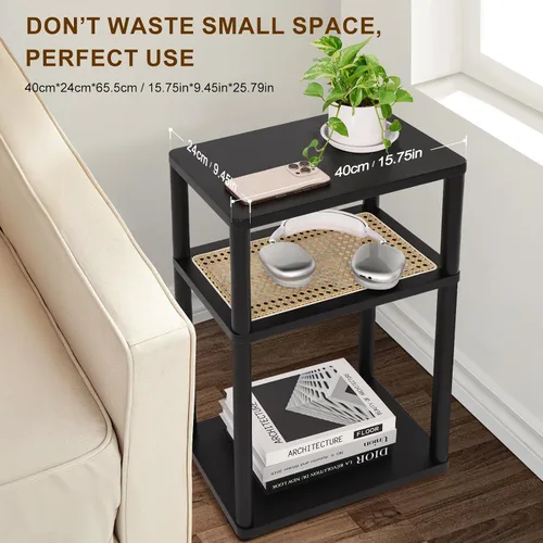 Miniatura 5 de YGYQZ Mesa auxiliar de ratán, mesa auxiliar estrecha para sofá, mesita de noche alta para espacio pequeño, mesita de noche delgada con estorge, sala