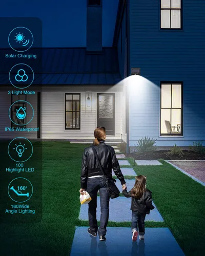 Miniatura 6 de 2 paquetes de luces solares para exteriores con sensor de movimiento - 3 modos/100 LED, luces solares de seguridad inalámbricas, resistentes al agua