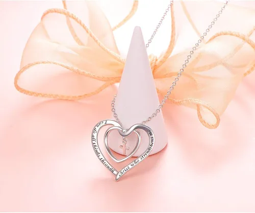 Miniatura 4 de DAOCHONG Collar de plata de ley S925 con cruz cristiana y corazón inspirador con versículo bíblico y rinags para mujeres, adolescentes y niñas