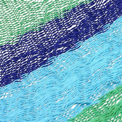Miniatura 3 de NOVICA Hamaca artesanal de algodón hecha a mano, comercio justo, rayas mexicanas, maya, doble azul, verde, cuerda de buceo