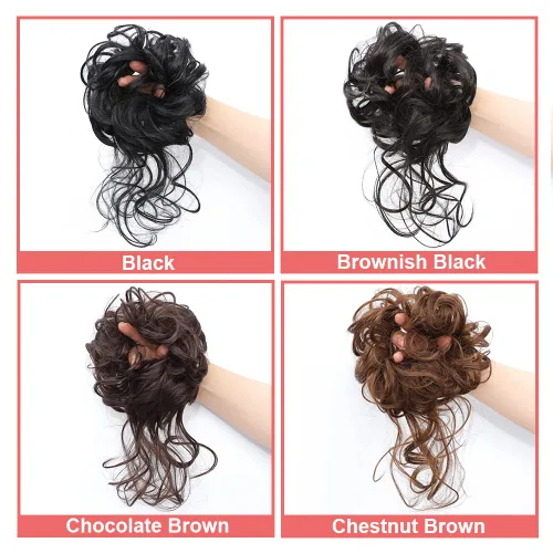 Miniatura 6 de KETHBE Moño desordenado, extensión de moños de pelo despeinado, banda elástica para el cabello, moño rizado para mujeres (negro)