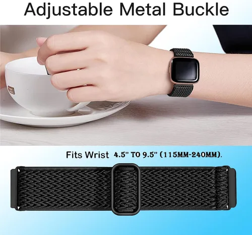 Miniatura 3 de Paquete de 2 bandas elásticas compatibles con Fitbit Versa 2 para mujeres y hombres, correa de repuesto de nailon suave ajustable transpirable