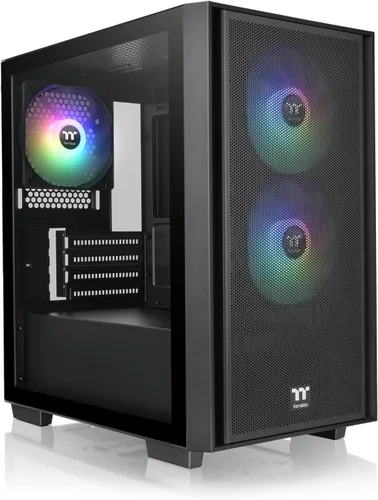 Thermaltake Versa H16 TG ARGB - Carcasa tipo torre Micro ATX color negro; panel lateral de vidrio templado; 3 ventiladores ARGB preinstalados;