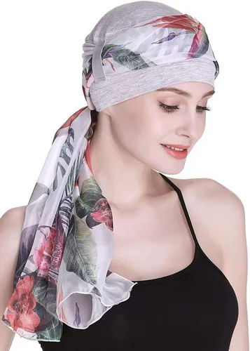 Miniatura 5 de Elegante gorro de quimioterapia con bufandas sedosas para mujeres con cáncer para pérdida de cabello