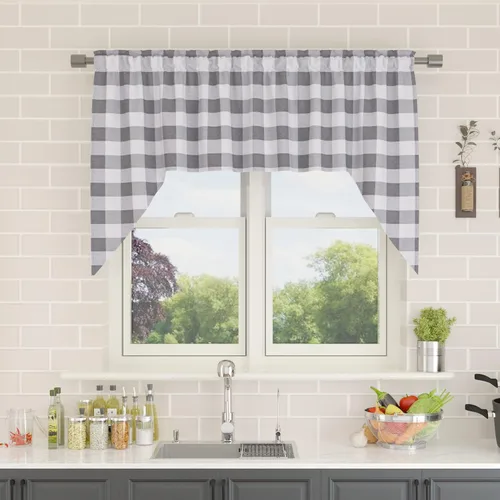 Miniatura 246 de Cenefas de cortina para ventana de 16 pulgadas de largo, 2 paneles de cuadros búfalo, cortinas pequeñas con bolsillo para barra, estilo clásico