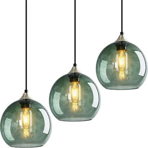 Miniatura 50 de Luces colgantes de vidrio marrón claro, iluminación de isla de cocina, lámparas colgantes de globo, iluminación colgante moderna para dormitorio