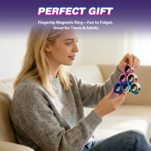 Miniatura 8 de Jawhock Paquete de 9 anillos magnéticos para adultos, anillos magnéticos para niños y adolescentes, juguetes sensoriales para personas inquietas