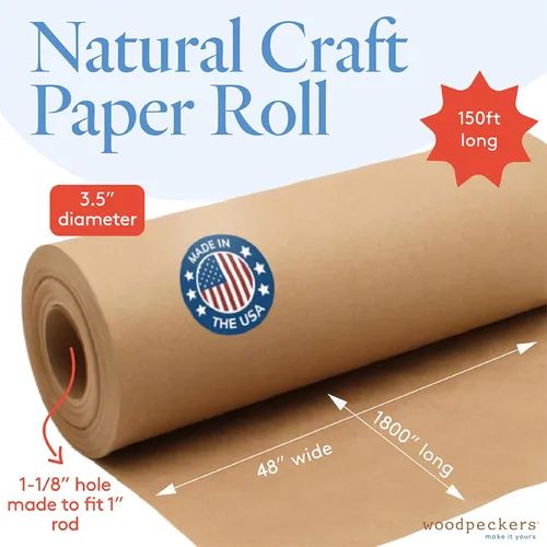 Miniatura 2 de Woodpeckers Rollo de papel marrón para manualidades de 48 pulgadas de ancho, 1800 pulgadas de largo, 1 rollo, rollo jumbo para papel de regalo