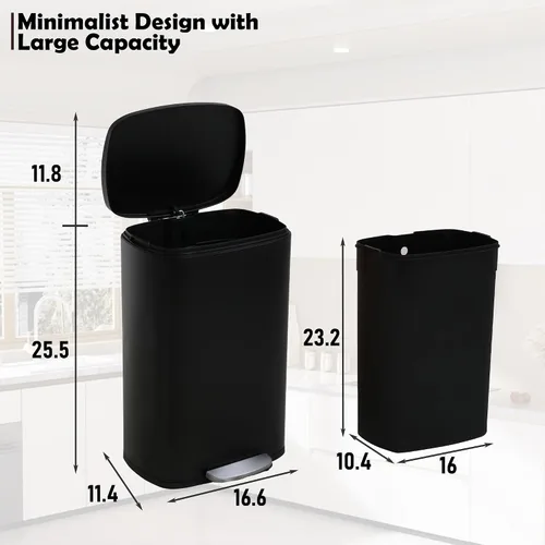 Miniatura 7 de Basurero de acero inoxidable de 13 galones, cubo de basura con tapa con pedal, cubo interior extraíble, resistente a las huellas dactilares
