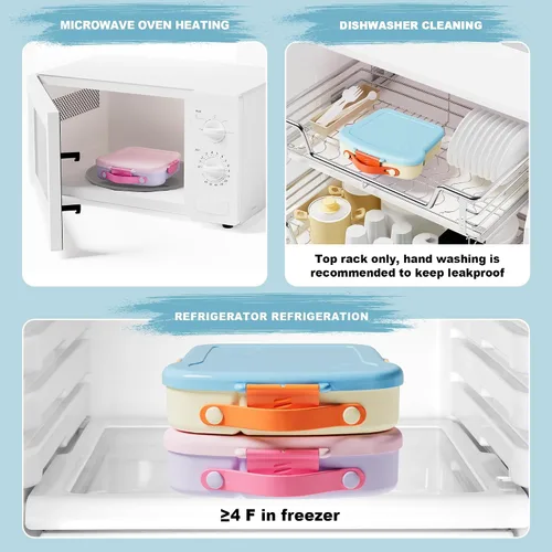 Miniatura 5 de Lonchera Bento para niños, con 4 compartimentos en forma de tostada, contenedor de 31 onzas con taza de salsa y utensilios (a partir de 3 años), a