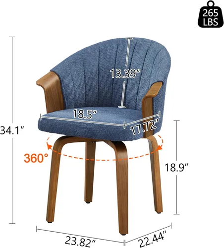Miniatura 2 de Art Leon Silla de escritorio sin ruedas, silla giratoria moderna de mediados de siglo, silla de escritorio de tela Boucle con patas de madera