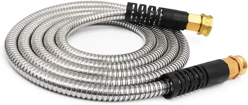 Miniatura 8 de Cesun Manguera de jardín corta de 3 pies, manguera de agua conductora de metal, resistente y ligera, tubo de agua de acero inoxidable para RV, al