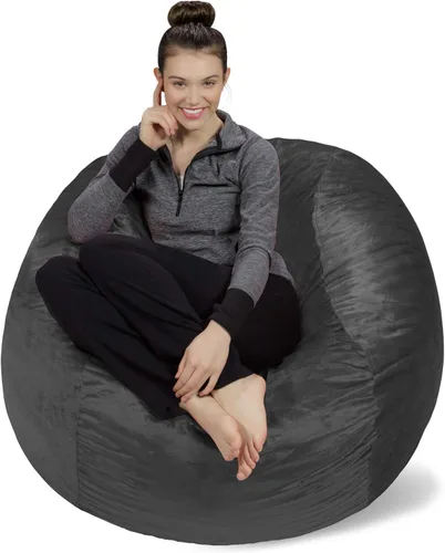 Miniatura 53 de Sofa Sack Funda para silla puff solamente, sin relleno, cómoda funda de repuesto para silla redonda, 5 pies, color carbón Carbón - Solo funda