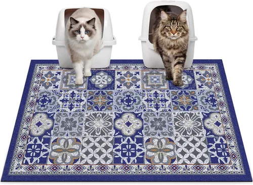 Miniatura 13 de Glittme Alfombrilla de Arena para Gatos con Base Antideslizante, Alfombrilla de Caja de Arena Impermeable que Atrapa la Arena, Fácil de Limpiar