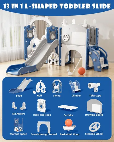 Miniatura 2 de XJD - Juego de tobogán y columpio 13 en 1 para niños pequeños, tobogán para niños de 1 año en adelante, juego de exterior para niños pequeños