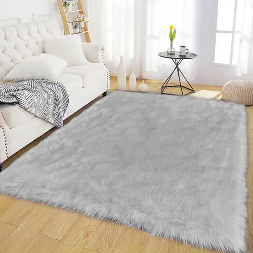 Miniatura 68 de Latepis - Tapete rectangular de piel sintética tipo lana de oveja suave, esponjosa y lavable para sala de estar, dormitorio, sala de juegos o Blanco