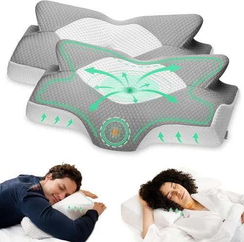 Miniatura 18 de Almohadas cervicales de espuma viscoelástica Elviros para el dolor de cuello y hombros, almohada para el cuello para dormir, almohadas para dormir