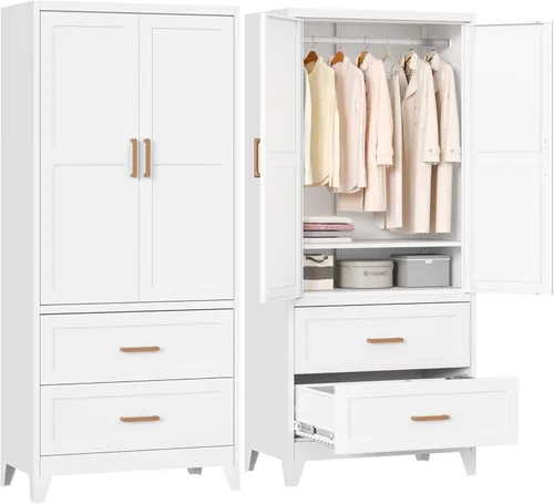 Miniatura 10 de Greenvelly Metal Storage Wardrobe Cabinet with Lock, Metal Wardrobe Closet with Doors and Shelves, Modern Clothes Closet for Office, Bedroom and