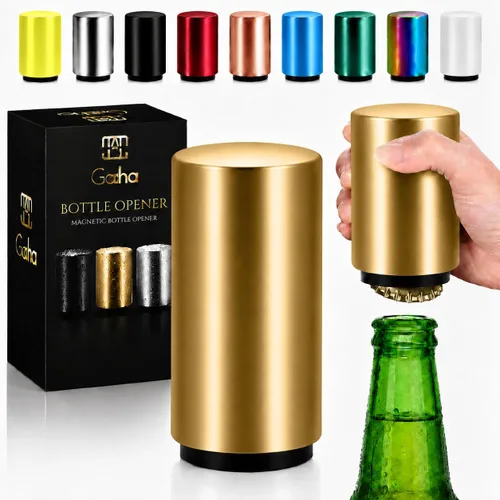 GOCHA | Abrebotellas magnético de cerveza con receptor automático de tapa – Dispositivo de empuje de acero inoxidable, herramienta de barra con una