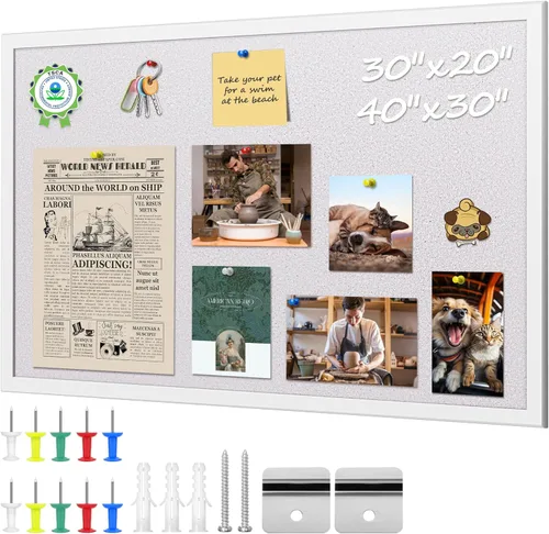 ORIENTOOLS Tablero de visión de 30 x 40 pulgadas, tablero de anuncios de corcho blanco, tablero de corcho decorativo con marco blanco, tablero de