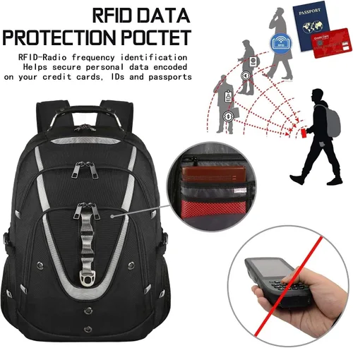 Miniatura 7 de Mochila para portátil de 18.4" para hombres, mochila extra grande de 55L-60L para laptops de juegos con puerto de cargador USB, aprobada para vuelos