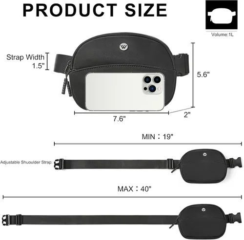 Miniatura 100 de WESTBRONCO Riñoneras para mujeres y hombres, bolsa para cinturón con bolsillos con cremallera, riñoneras modernas, bolsas cruzadas ligeras de 1