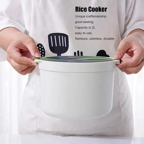 Miniatura 9 de Arrocera de microondas de 2 litros, utensilios de cocina para microondas con tapa y colador, olla de vapor de arroz para microondas PP de grado