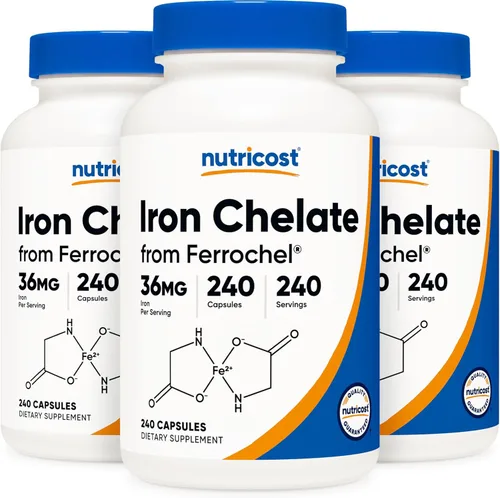 Miniatura 6 de Nutricost Hierro quelado, Como Ferrochel, 36 mg, 240 Cápsulas (2 Botellas)