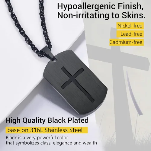 Miniatura 6 de Prosteel - Colgante de cruz de acero inoxidable para hombre y mujer colgante de placa de perro etiqueta militar con palabras collar inspirador