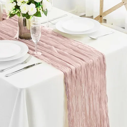 Camino de mesa de estopilla rosa polvoriento CoFashion 17x108 pulgadas para 1 paquete, decoración para el día de Galentines, camino de mesa de queso