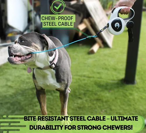 Miniatura 5 de Snuggle Paws - Correa retráctil para perro de 16 pies, todo en uno, con linterna LED, soporte para bolsa de excrementos, cable de acero resistente a