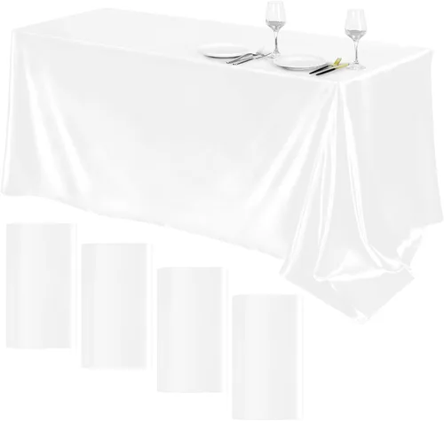 Miniatura 33 de TURSTIN Paquete de 4 manteles de satén negro de 102 x 58 pulgadas, mantel rectangular de seda brillante, tela suave, decoración de mesa para bodas